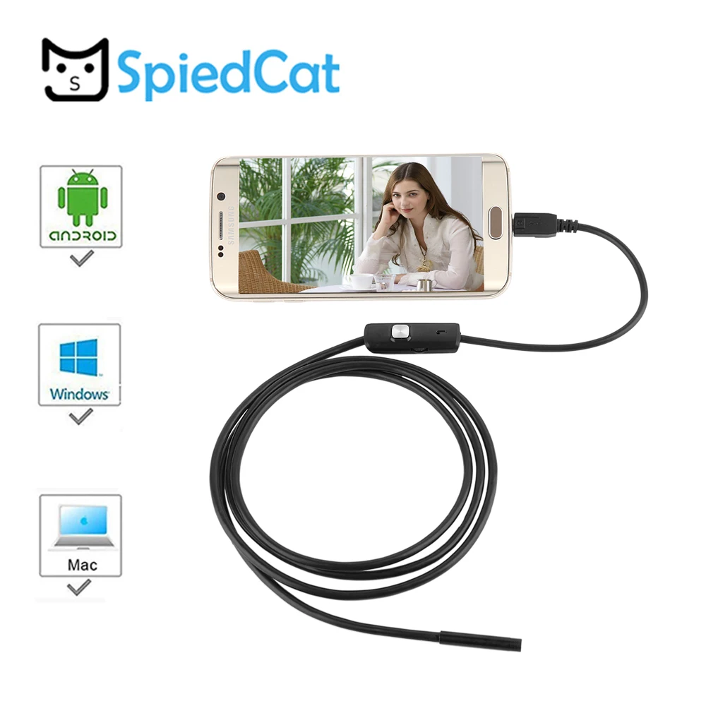 SPIED CAT 8 мм мини-объектив 1 м мягкий кабель MicroUSB Эндоскоп Змея инспекция Android USB