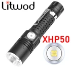 Фонарик XHP 50, миниатюрный фонарик, водонепроницаемый фонарик IPX4, 3 режима, масштабируемый перезаряжаемый аккумулятор 18650, налобный фонарь Litwod