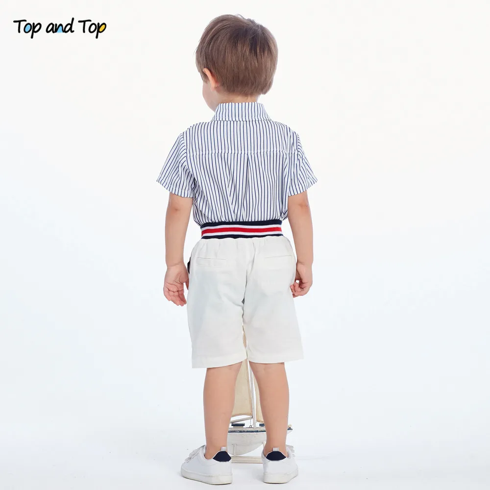 Топ и топ летний модный детский костюм для мальчиков блузка в полоску с коротким
