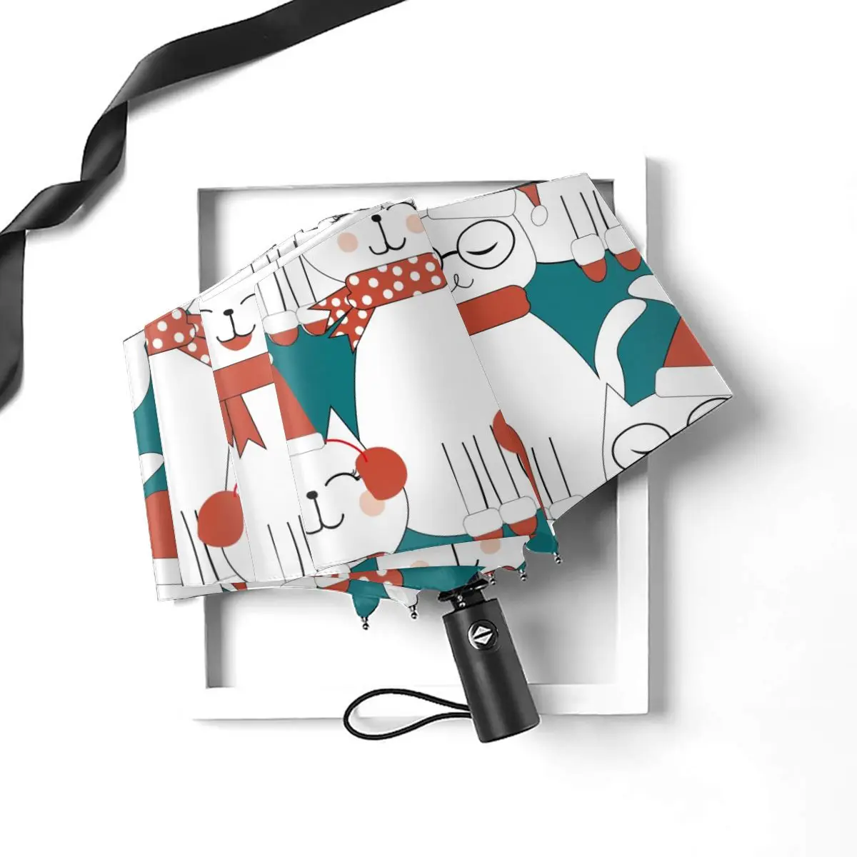 Comprare Ombrello Automatico Pieghevole Resistente Al Vento Donna Auto Carino Santa Gatti Ombrelli Antivento Pioggia Per Uomo Ombrellone