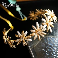 niushuya vintage gold flower women crown bridal tiara hairband handmade rhinestone wedding prom hair accessories