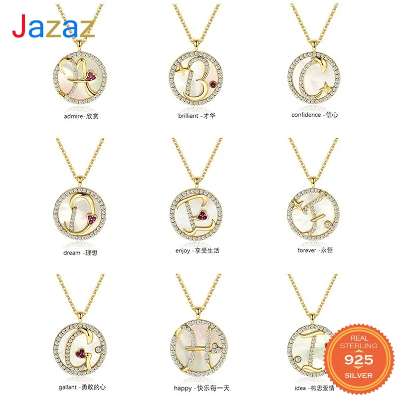 

Jazaz 925 Sterling Silver European Simple Pave Crystal Twenty Six Letters Pendant Clavicle Chain Necklace Women Jewelry D001306