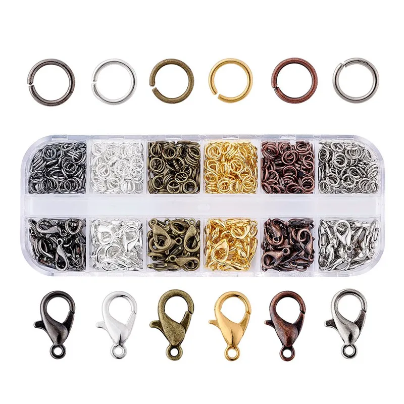 

1 Box Mixed Color 12x7x3mm Alloy Lobster Claw Clasps and 5x0.6mm Iron Jump Rings for Jewelry Making DIY Accessories Finding