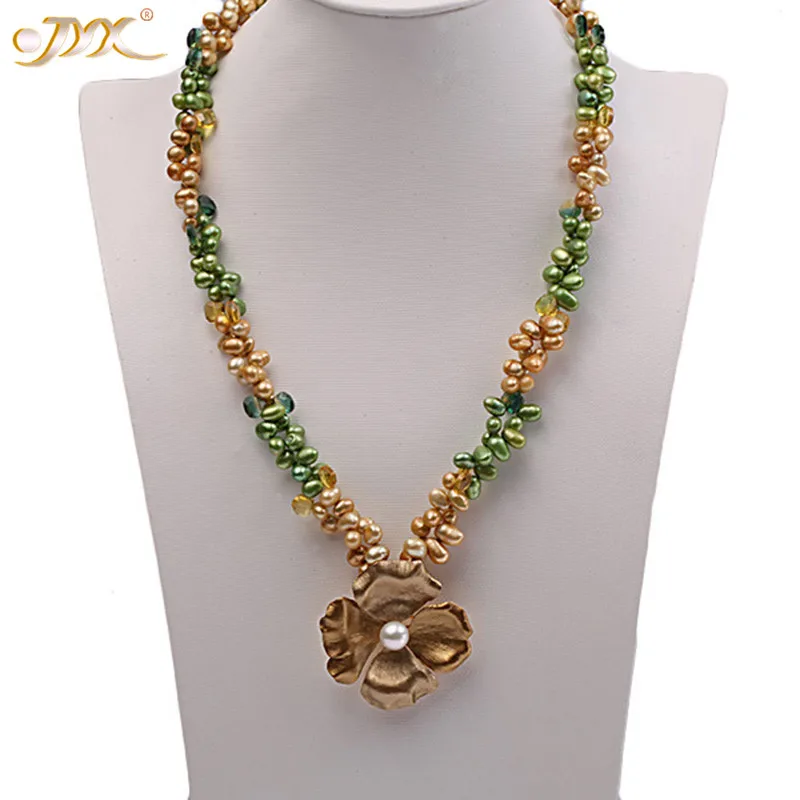 

JYX просто меньше! Потрясающие жемчужные ожерелья с цветком, длинные цепи, желтый и зеленый 7*8 мм, тонкий жемчуг, 24 дюйма, подарок для матери