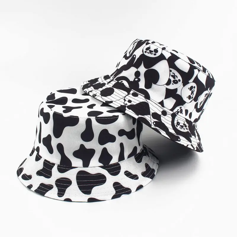 

Cow Pattern Printing Cotton Bucket Hat Fisherman Hat Outdoor Travel Hat Sun Cap Hats for Men and Women 202