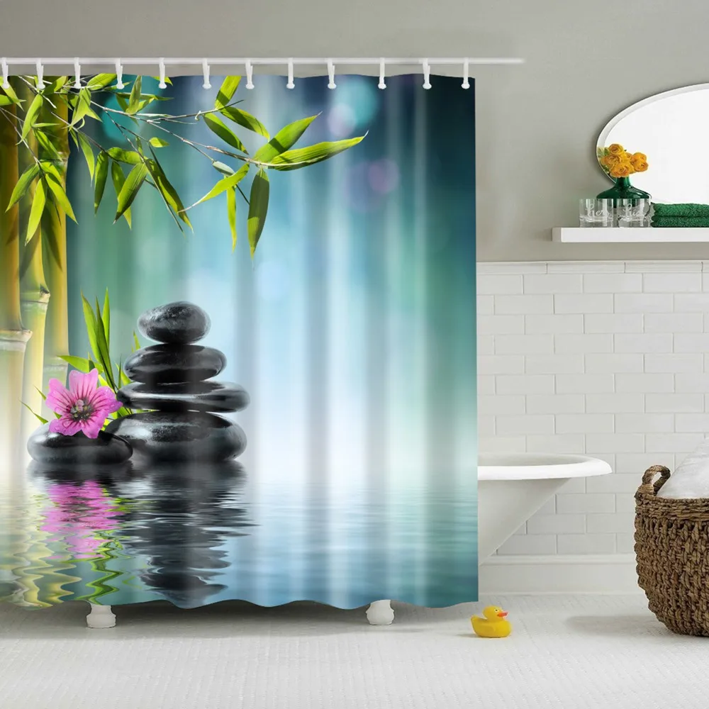 Dafield природа Бамбук Душевая Шторы весеннего леса дерева декоративный мостик для