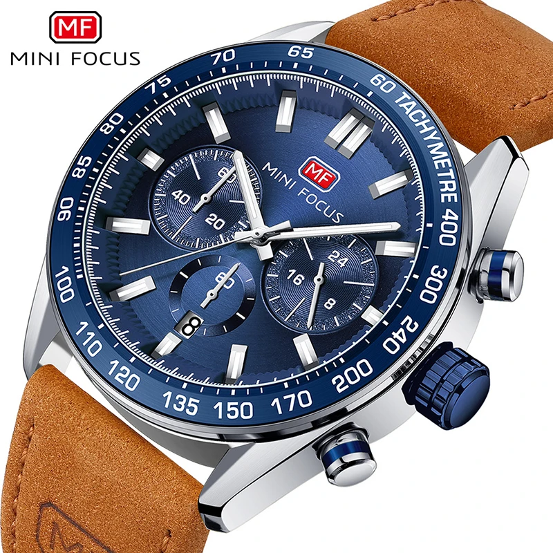 

MINI FOCUS Waterproof Watch Men Quartz Casual Crystal Mirror Man's Wristwatches Luminous, Calendar, Stop Watch