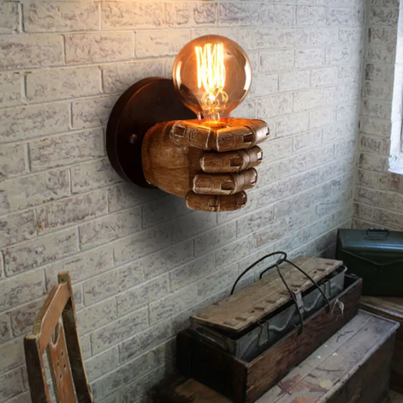 

Creative Fist Resin Wall Light Decoration Cafe Restaurant Bar Bedroom Wall Lamp Country Style E27 Edison Sconce Lamp Fixtures
