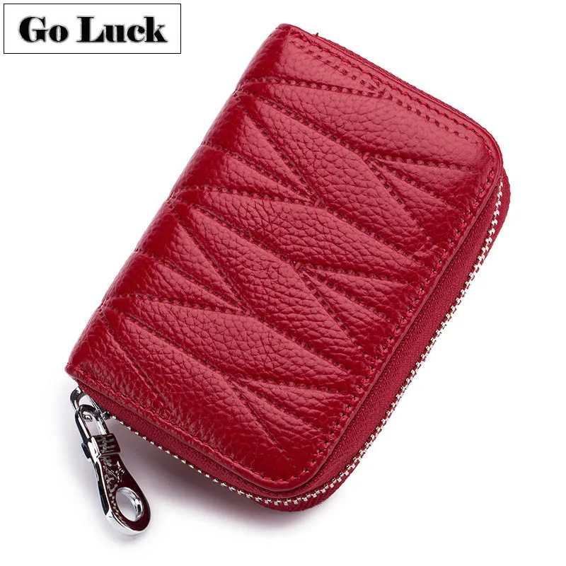 GO-LUCK абсолютно RFID подлинный кожаный чехол для карты Кошелек для женщин кредитный ID держатель кошельки 12 бит автомобиля линия нить стиль