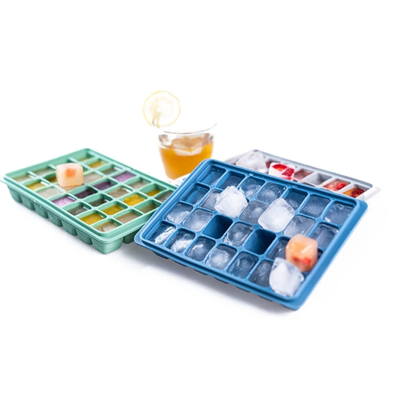 

28-Grids Ice Cube Tray Freezer Mould Ice Cubes Making Silicone Mold with Lids