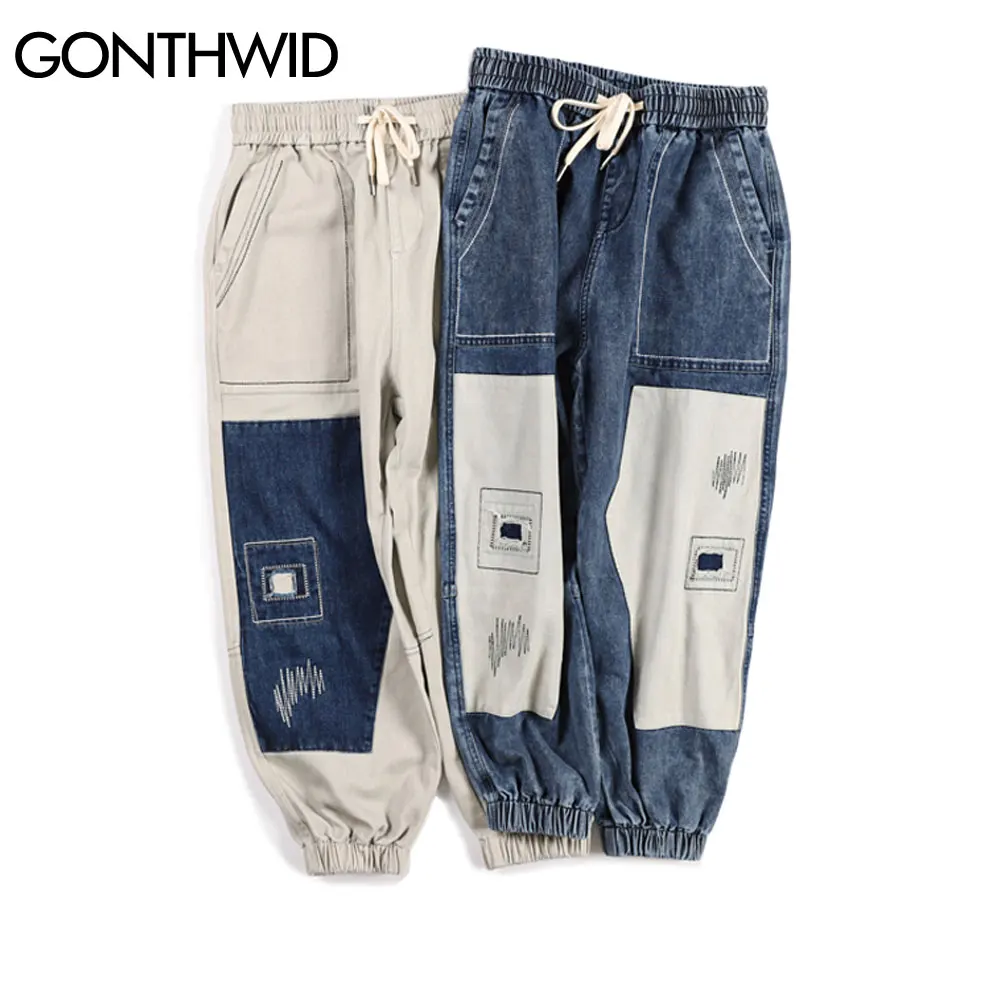 Шаровары GONTHWID мужские с вырезами в стиле пэчворк повседневные свободные