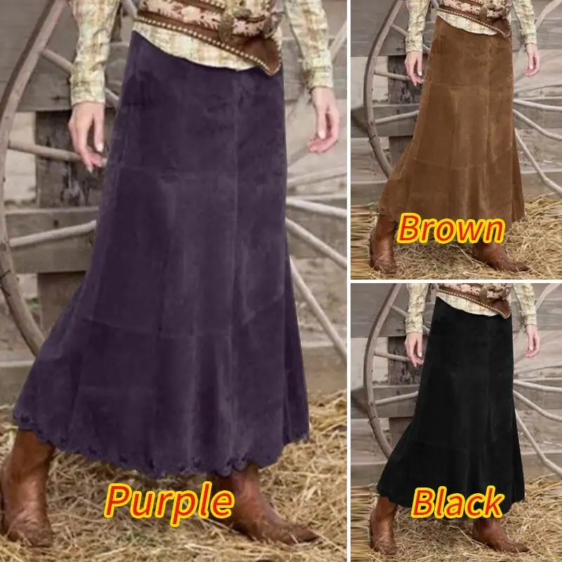 Осенняя длинная юбка с эластичным поясом Женская винтажная Вельветовая ZANZEA 2022