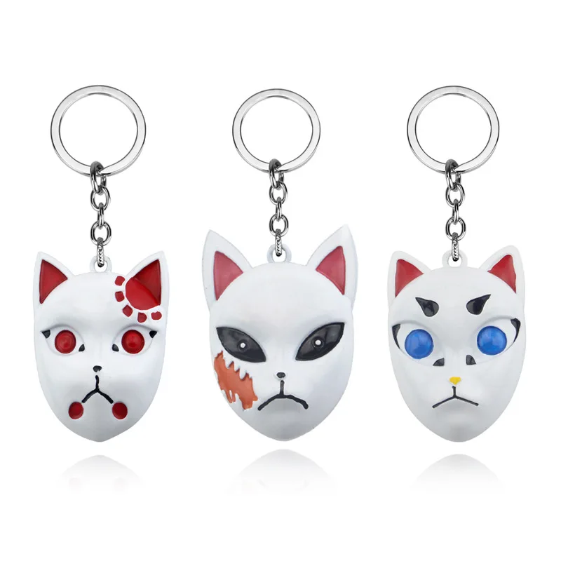 

New Anime Demon Slayer Kimetsu No Yaiba Keychain Kamado Tanjirou Sabito Makomo Floral Fox Mask Cosplay Keyring Car Souvenir Gift