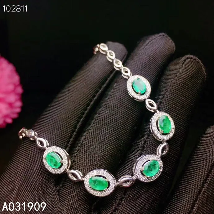 

KJJEAXCMY boutique jewelry 925 sterling silver inlaid Natural Emerald ladies bracelet support detection luxurious classic