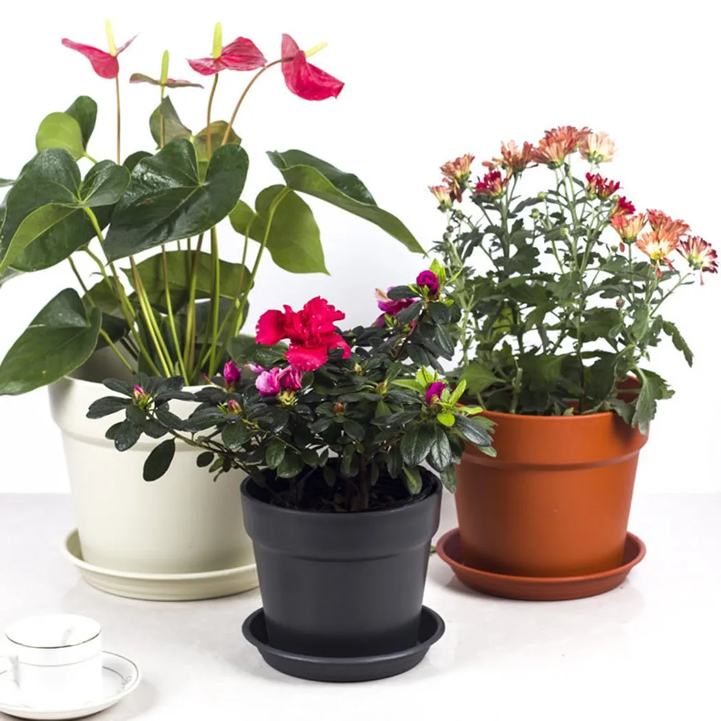 

Home Office Potted Flowerpot Plastic Round Plant Flower Pot Succulent Planter Grow Container Green Flower Planting Box