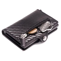 minimalist aluminum wallet credit card holder rfid blocking slim carbon fiber leather wallet metal card case coin pocket purse