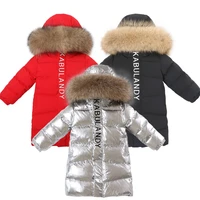 30 degrees winter childrens down jacket boys black hooded thick long coat girls waterproof warm outerwear natural fur collar