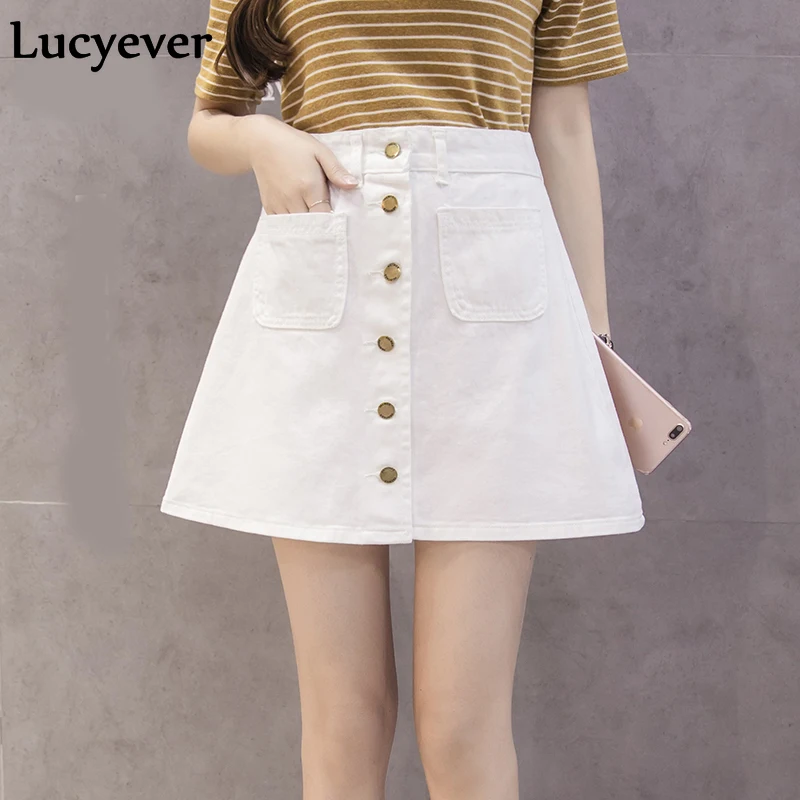 Lucyever джинсовые женские мини юбка летние винтажные Высокая талия корейский одной