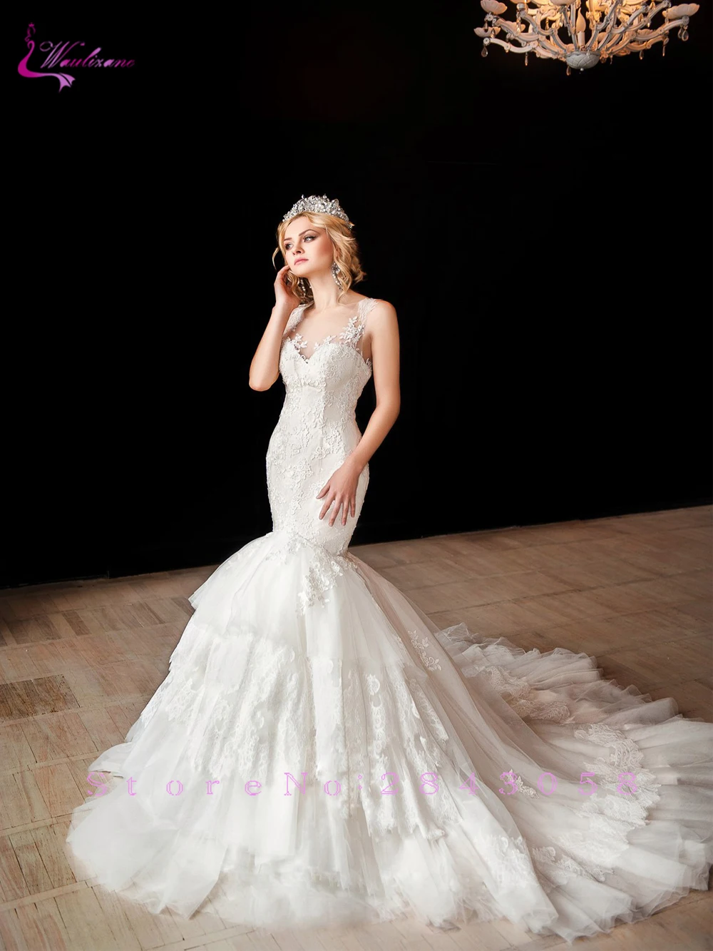 

Waulizane Sclloped Neckline Of Sleeveless Wedding Dress 2020 With Puffy Skirt Trmupt Bride Gown