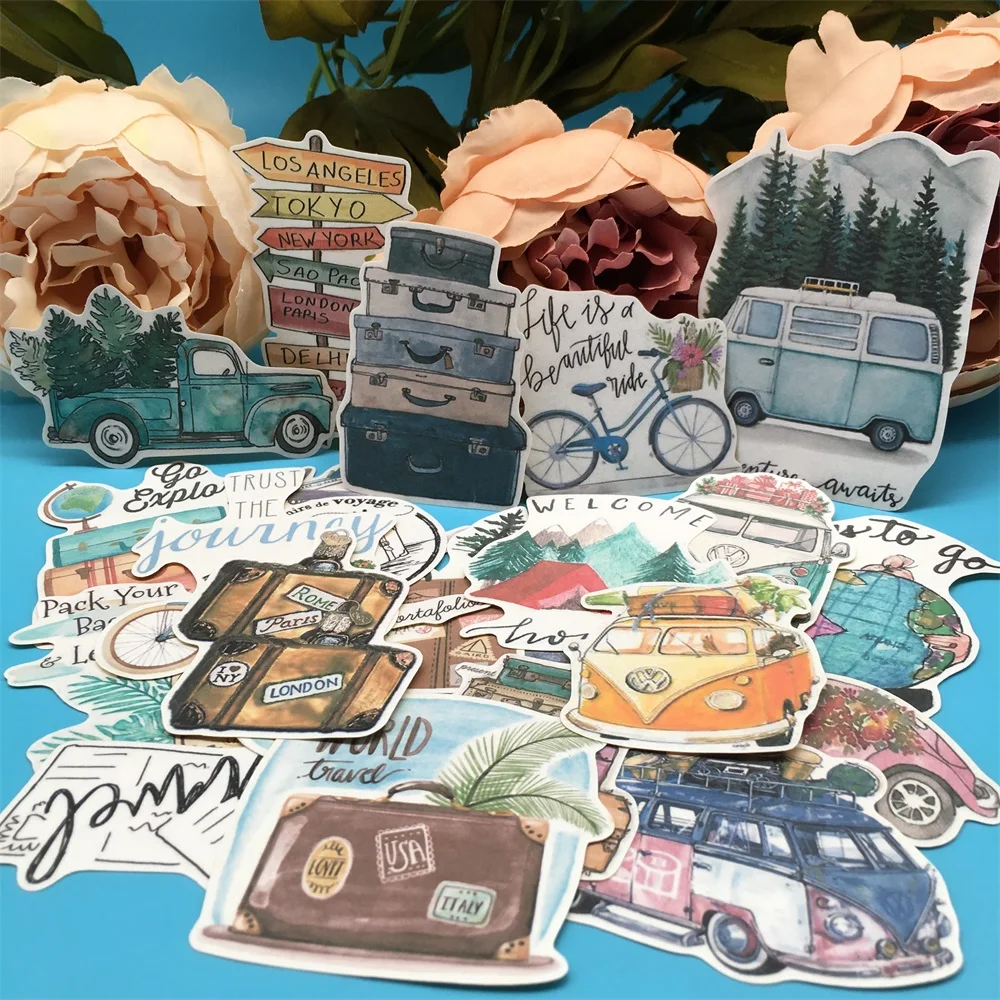 

24Pcs/Set Hand Draw Bus Tree Forrest Car Sticker DIY Craft Scrapbooking Album Journal Happy Planner Decorative Stickers