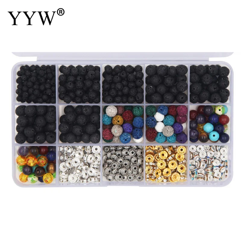 

Diy Jewelry Accessories 15 Grid Natural Vintage Fashion Volcanic Stone Chakra Loose Beads Set Can Be Handmade Earrings Bracelet