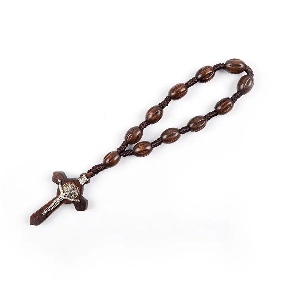 Деревянный религиозный католический браслет KOMi с коричневым кленовым бисером и