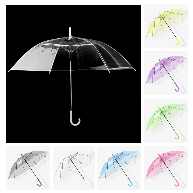 

Fashion Transparent Long Handle Umbrella Parasol Clear Umbrella PC Favor Automatic For Wedding Party umbrellas