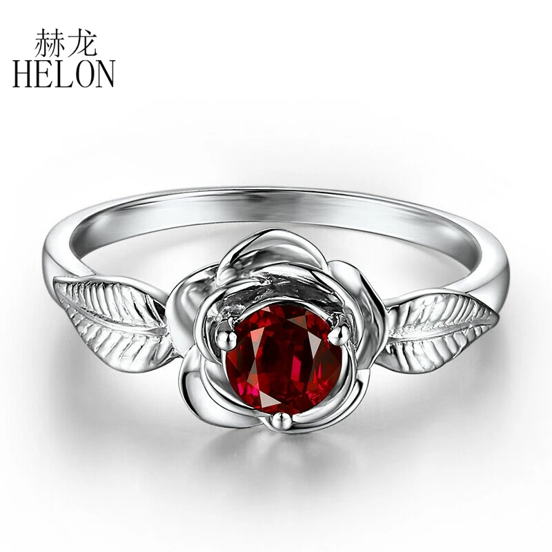 HELON Solid 10 к белое золото безупречный 5 мм круглый натуральный гранат обручение