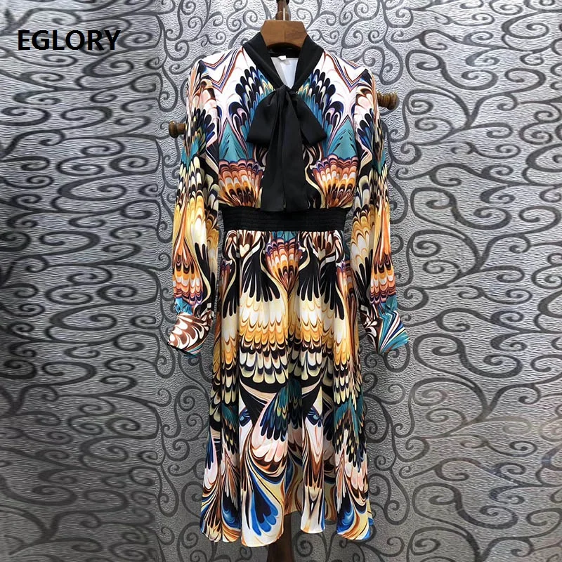 Новейшее дизайнерское платье весна 2020 женское до середины икры с бантом и