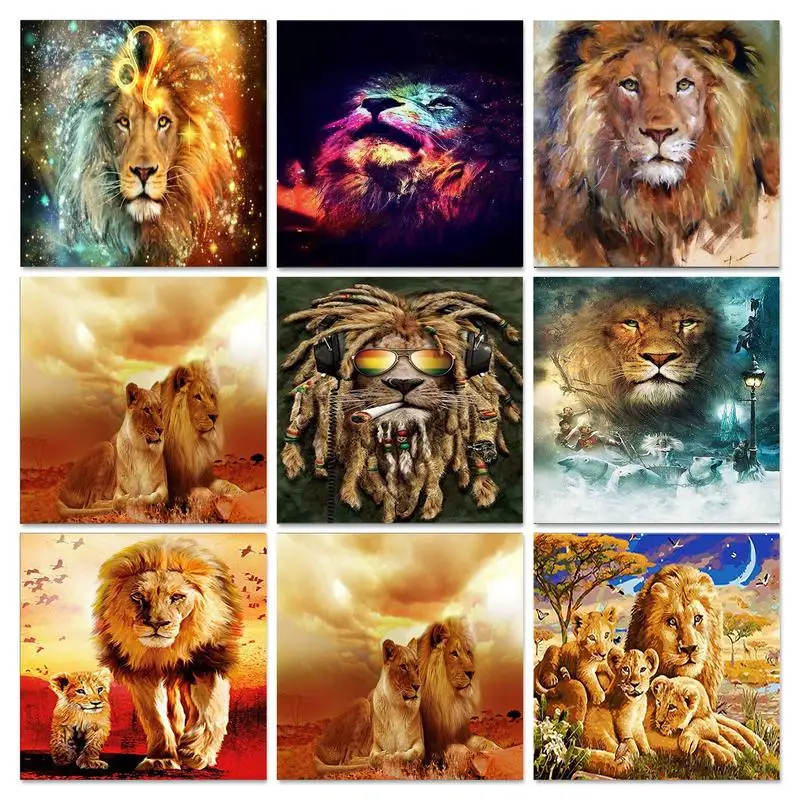 

RUOPOTY 5d Diamond Painting Lion Full Square&Round Diamond Embroidery Mosaic Animal Decoration Home Gift Hobby