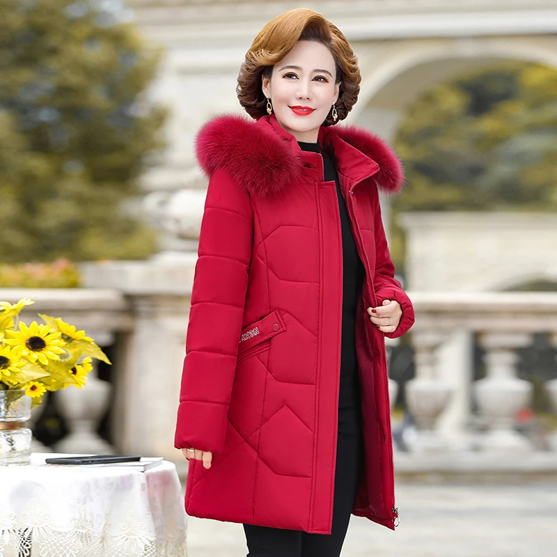winter clothes women mother's cotton clothes middle-aged and elderly ladies thick hooded pure color cotton clothes woman parkas