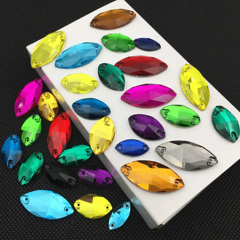 Стеклянные стразы для пришивания все размеры цвета 3223 navette кристаллическое