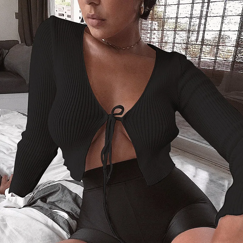 Женское короткое болеро с завязками спереди черный синий открытый кардиган