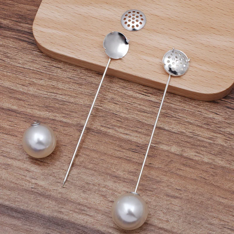 Brooch Lapel Pin with Stopper 12mm Circle Prong Bezel Cabochon Blank Setting Base Shawl Cape Scarf Findings Wedding Hat Pins DIY | Украшения