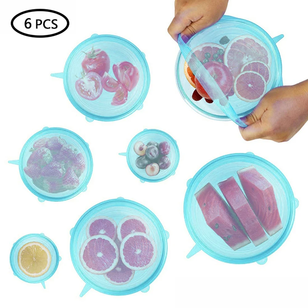 Свежие крышками 6 шт. силиконовых кейсов стрейч многоразовые крышки герметичный