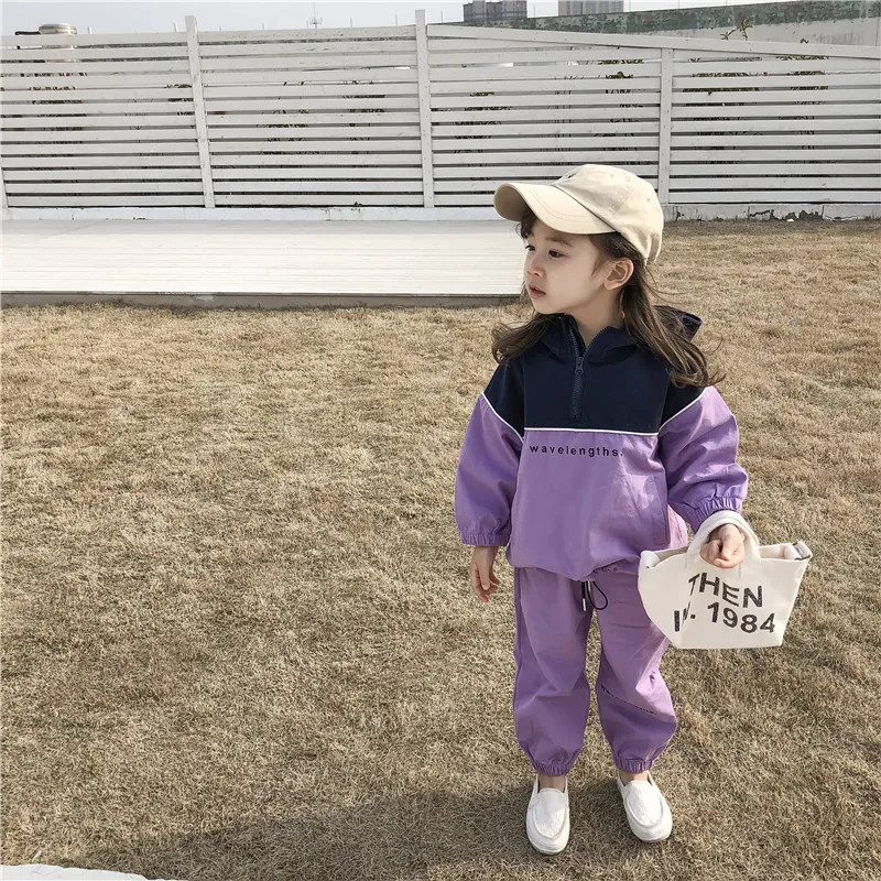 2019 Autumn New Arrival Korean style clothing sets letters printed hooded matching coat with long pants fashion suit for girls | Мать и