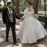 eightree princess wedding dresses simple high neck bridal dress long sleeves satin sweep train wedding evening gowns plus size