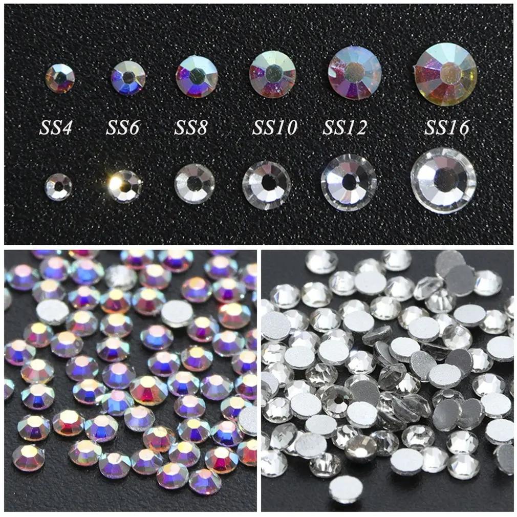 12 сетки Box Блестящий Кристалл AB ногтей Стразы с плоской задней частью ювелирные