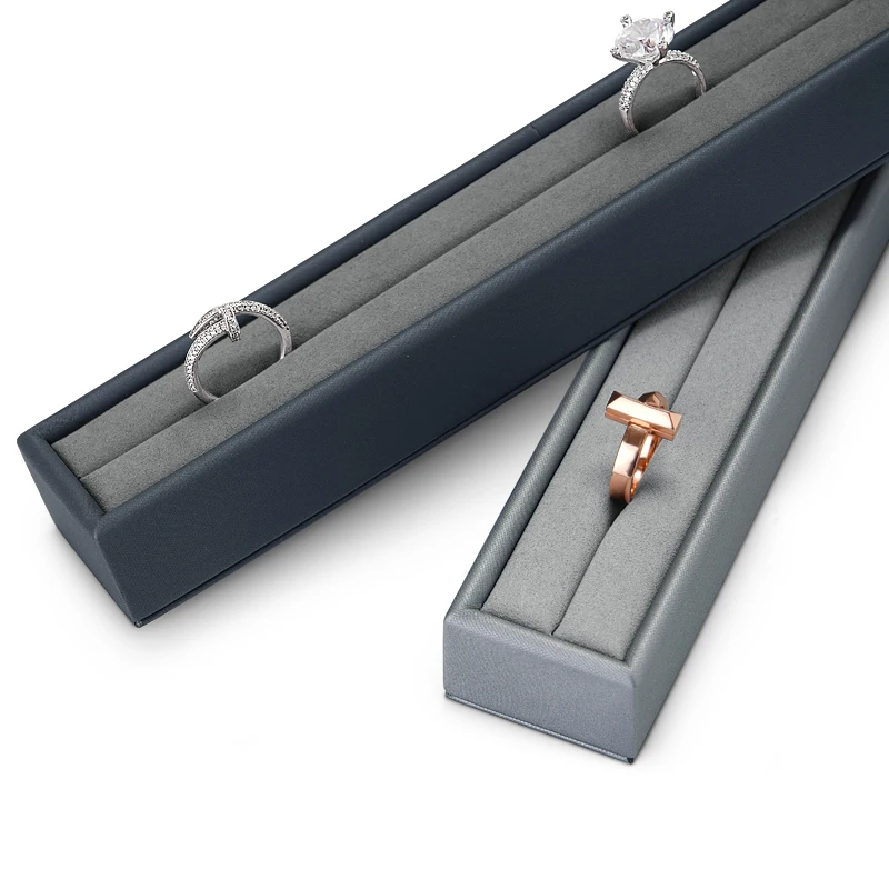 Oirlv Grey PU Leather Ring Display Stand 25*4*2.5cm Ring Organizer Rack with Microfiber Jewelry Organizer Customize