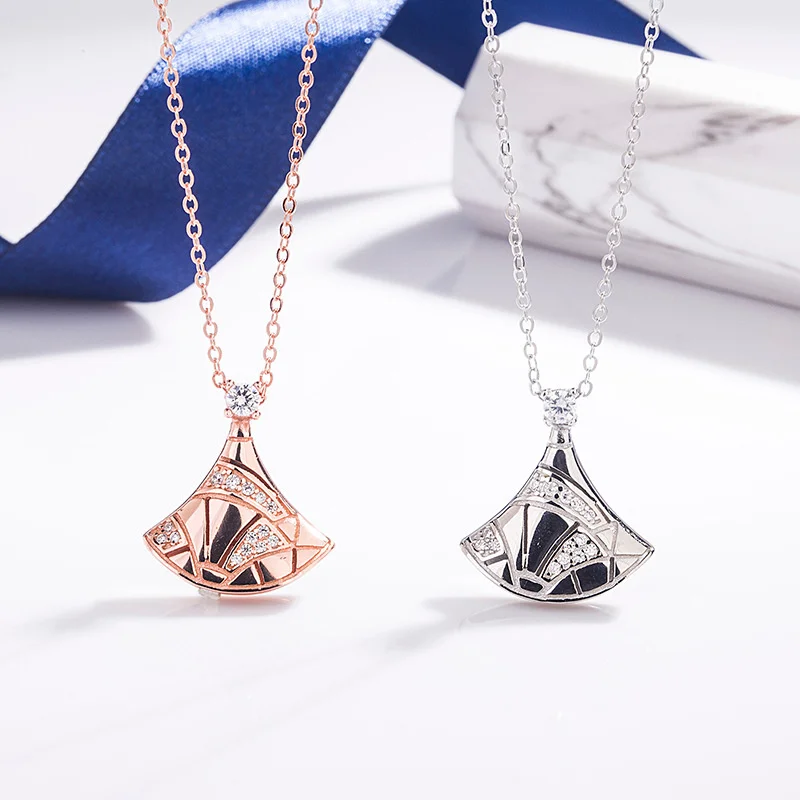

925 sterling silver small skirt necklace fan-shaped micro-inlaid diamond necklace Christmas gift for women exquisite jewelry