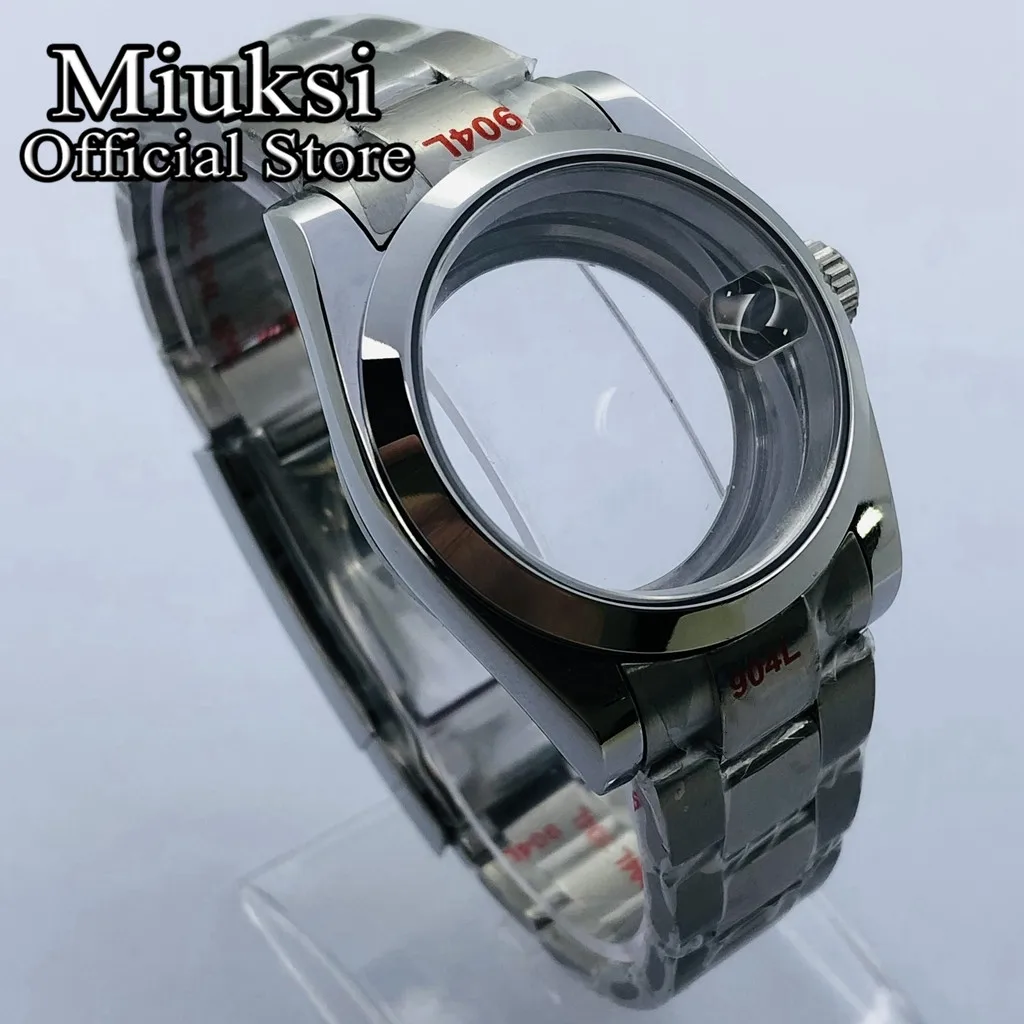Miuksi 36mm/40mm silver case sapphire glass date fit NH35 NH36 ETA2824 2836 Mingzhu DG2813 3804 Miyota 8205 8215 821A movement