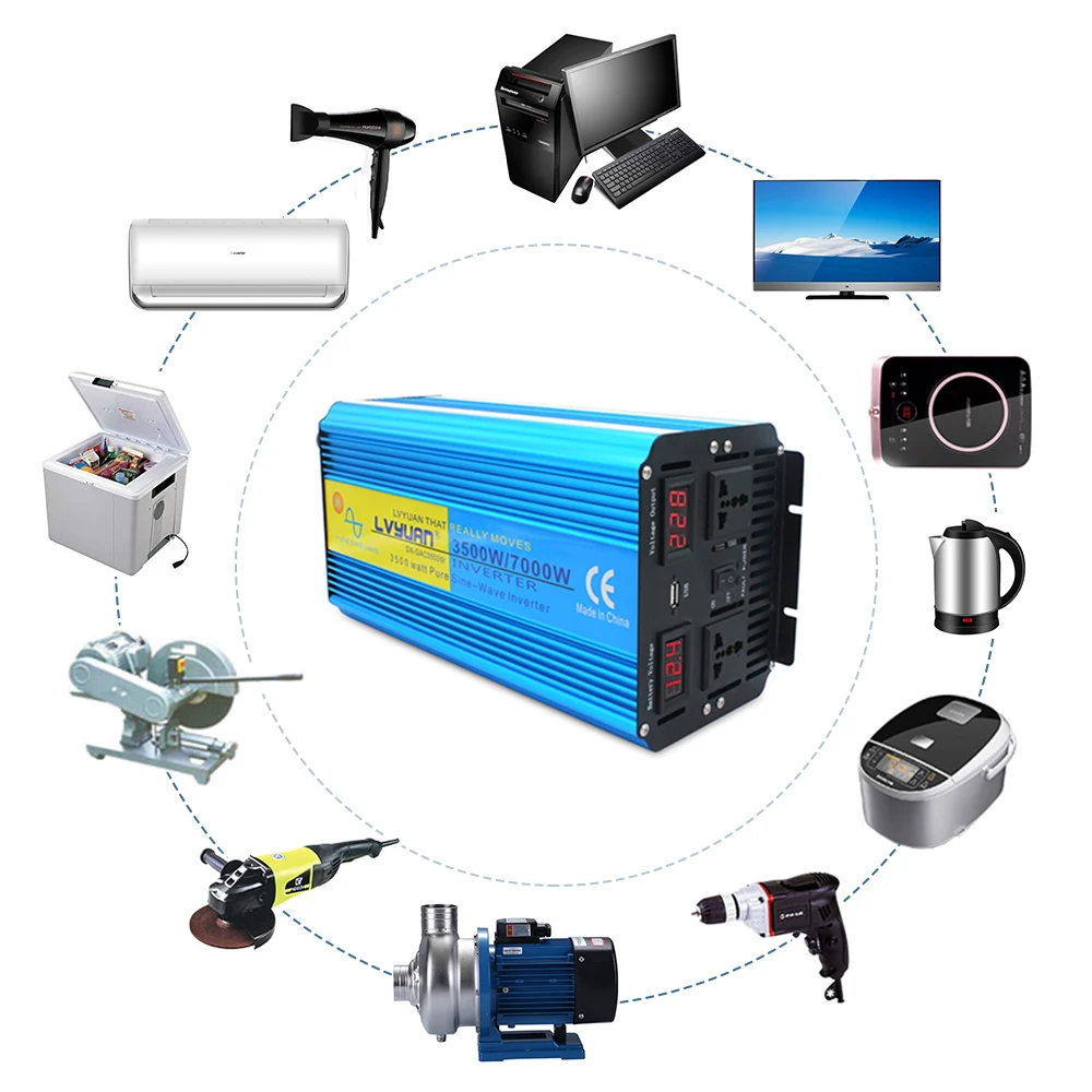 $219.99 3500W/7000W Pure Sine Wave Power Inverter Transformer DC 12V/24V TO AC 220V/230V/240V with Dual LED Display 3.1A USB