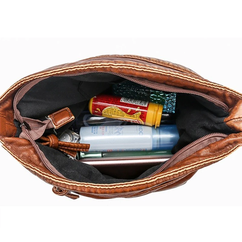 

Women's bag washed leather shoulder bag pu multi-function youth bag lightweight waterproof Messenger bag casual leather bag