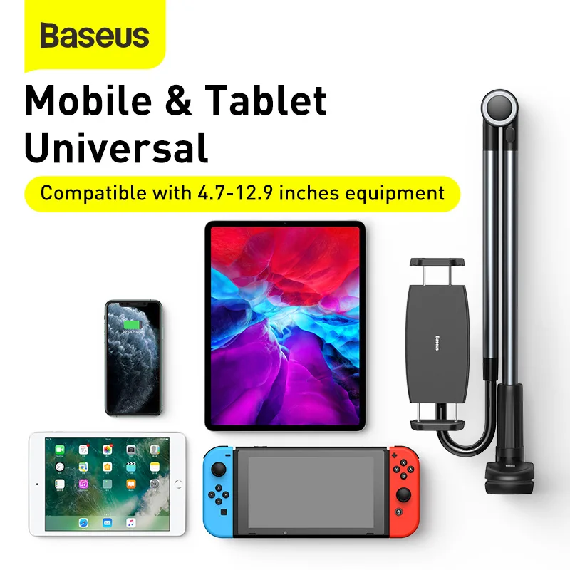 baseus phone holder adjustable long arm lazy phone holder clip foldable desk tablet mount holder stand for iphone samsung free global shipping