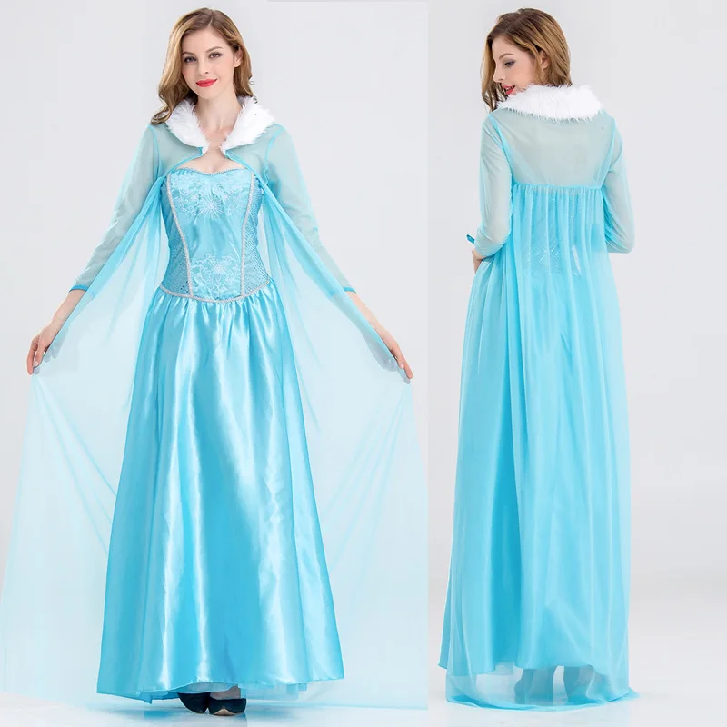 Костюм Эльзы для взрослых и женщин Платье девочек принцессы с длинным плащом на