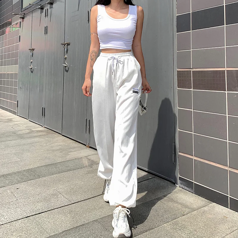 

Waist High Velvet Pants Women Patchwork Pants Harajuku Straight Leg Letter Streetwear Embroidery Sportswear 2021 Loose Trousers