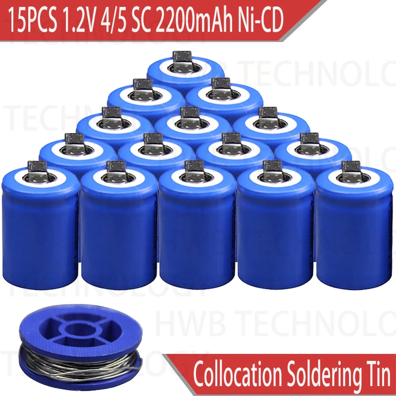 

15PCS/lot Ni-Cd 1.2V 2200mAh 4/5 SubC Sub 4/5SC Rechargeable Battery with Tab - Blue Power tools battery