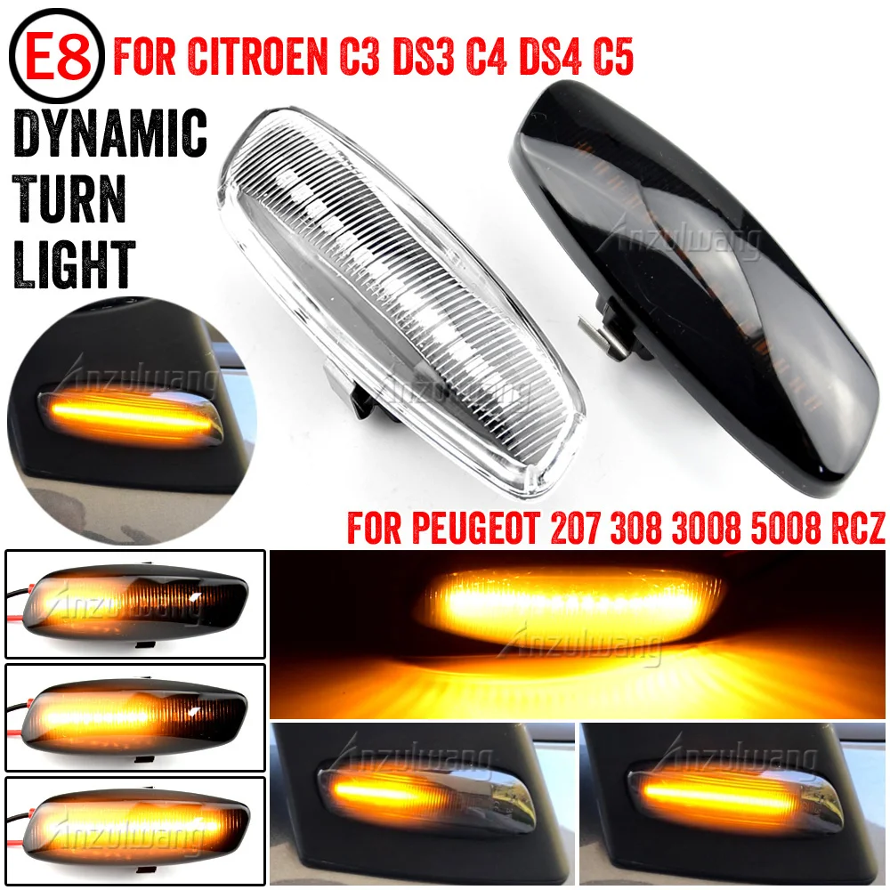 

2X Dynamic LED Side Marker Lights For Citroen C4 Picasso C3 C5 DS4 Peugeot 308 207 3008 5008 Turn Signal Light Blinker