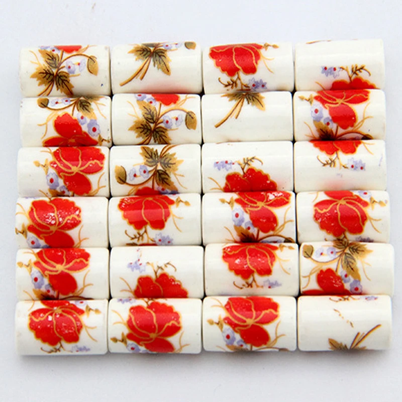 

10Pcs/Lot 9*17mm Applique Cylindrical Ceramic Beads Spacer Porcelain Charms Fit Necklace Bracelet Handmade Supplies DIY Jewelry