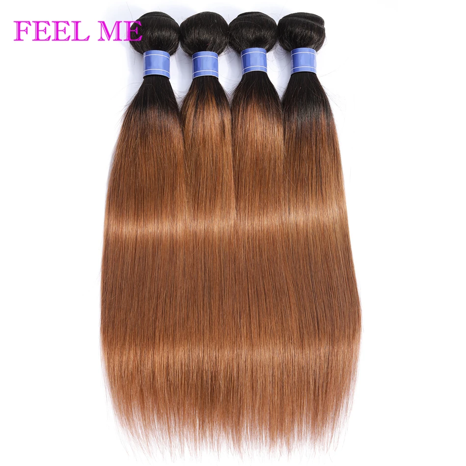 FEEL ME Hair Ombre перуанские прямые человеческие волосы в пучках с застежкой 1B/30 медово
